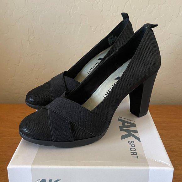Anne Klein Sport Pumps 6 Black Fabric Criss Cross Straps Slip On Heels Shoes New Poshmark
